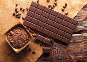 Dark chocolate, cocoa and coffee grains